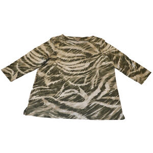 Chicos Easywear Size 3 XL Shirt Tunic Blouse Green Beige Abstract Career Slinky